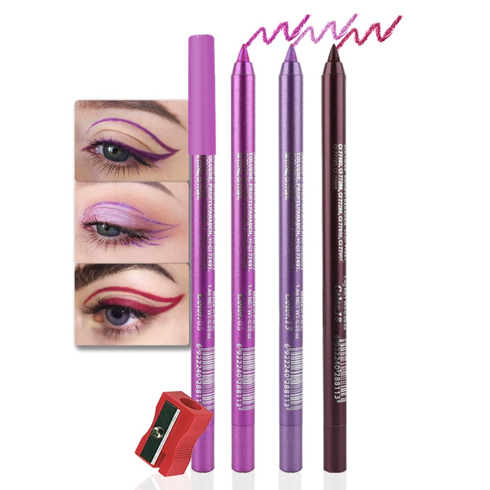 evpct 3Pcs Grape Purple & Violet & Wine Red Gel Glitter Eyeliner Pencils Set for Women Waterproof Smudge Proof lapiz de ojos delineador de ojos contra el agua Eye Liner Makeup 05 13 18