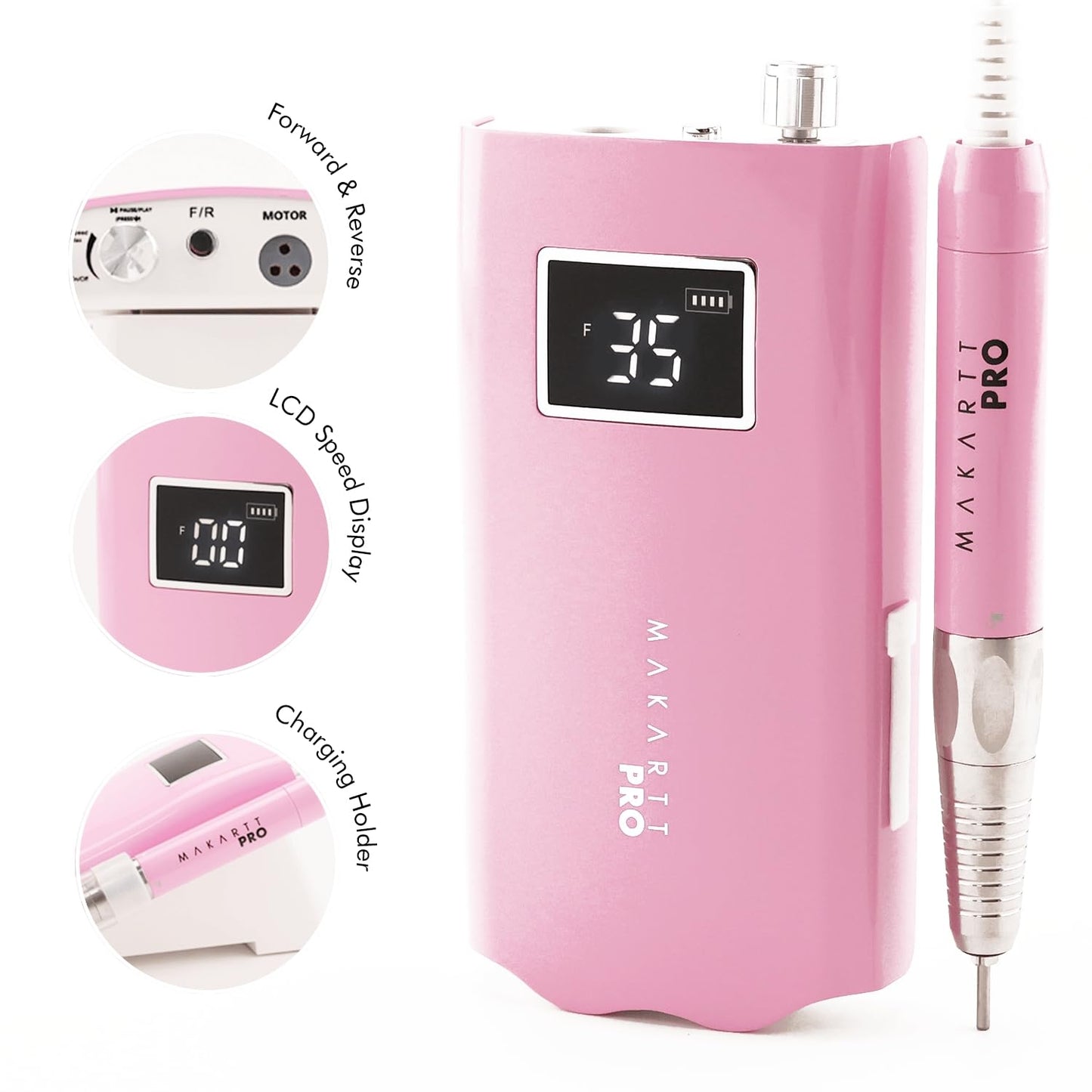 LuxuriaPro 35000 RPM Professional Nail Drill - 85W Brushless Motor | High Torque | Quiet & Vibration-Free | Portable, Rechargeable & Cordless Nail Drill for Technicians - Luxe Black