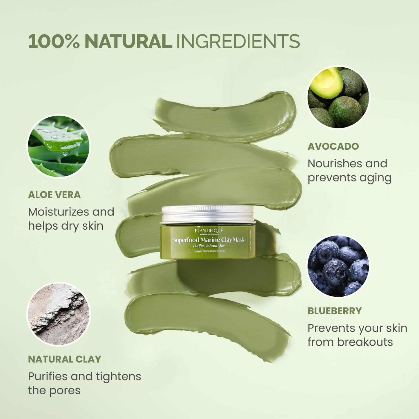 PLANTIFIQUE Korean Skincare Clay Mask – Hydrating Mud Mask with Avocado & Superfoods, Dermatologist-Tested for Face & Body – Vegan, 3.4 Oz/100ml