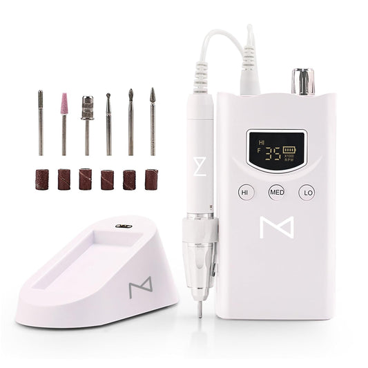 M GEM Brushless Nail Drill 35K RPM | Professional Cordless Efile Machine | Rechargeable Electric Nail File with Bits | Portable Quiet Low Vibration Tool for Acrylic, Gel, Natural Nails (White)