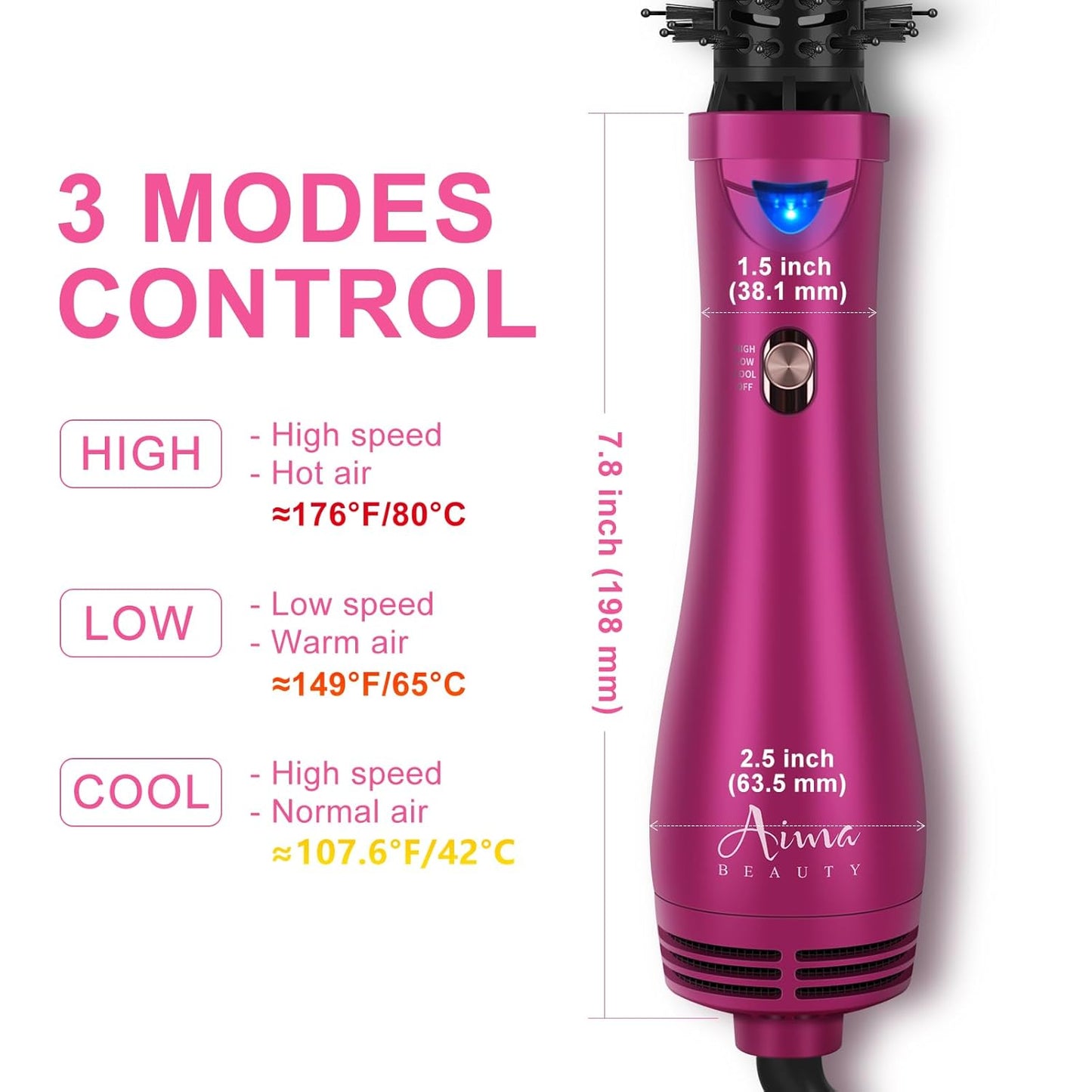 Aima Beauty One Step Hair Dryer & Volumizing Hot Air Brush, Ceramic Straightener Brush, Curler & Hot Comb 4 in 1 Salon Ionic Hair Brush, Rose Pink