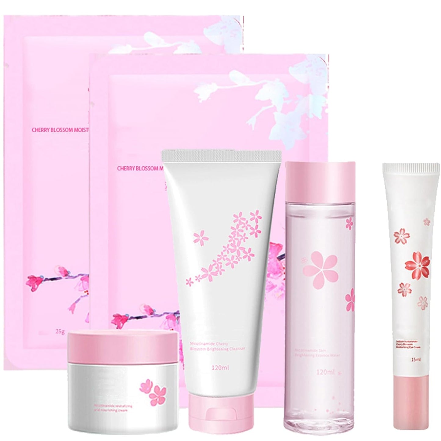 6Pcs Amino Acid Skin Care Products Set, Sakura Skin Care Sets, Nicotinamide Skin Care Gift Set for Women Girls, Skincare Routine Set, Face Care Kit with Cleanser, Mask, Toner, Eye Cream, Moisturizer