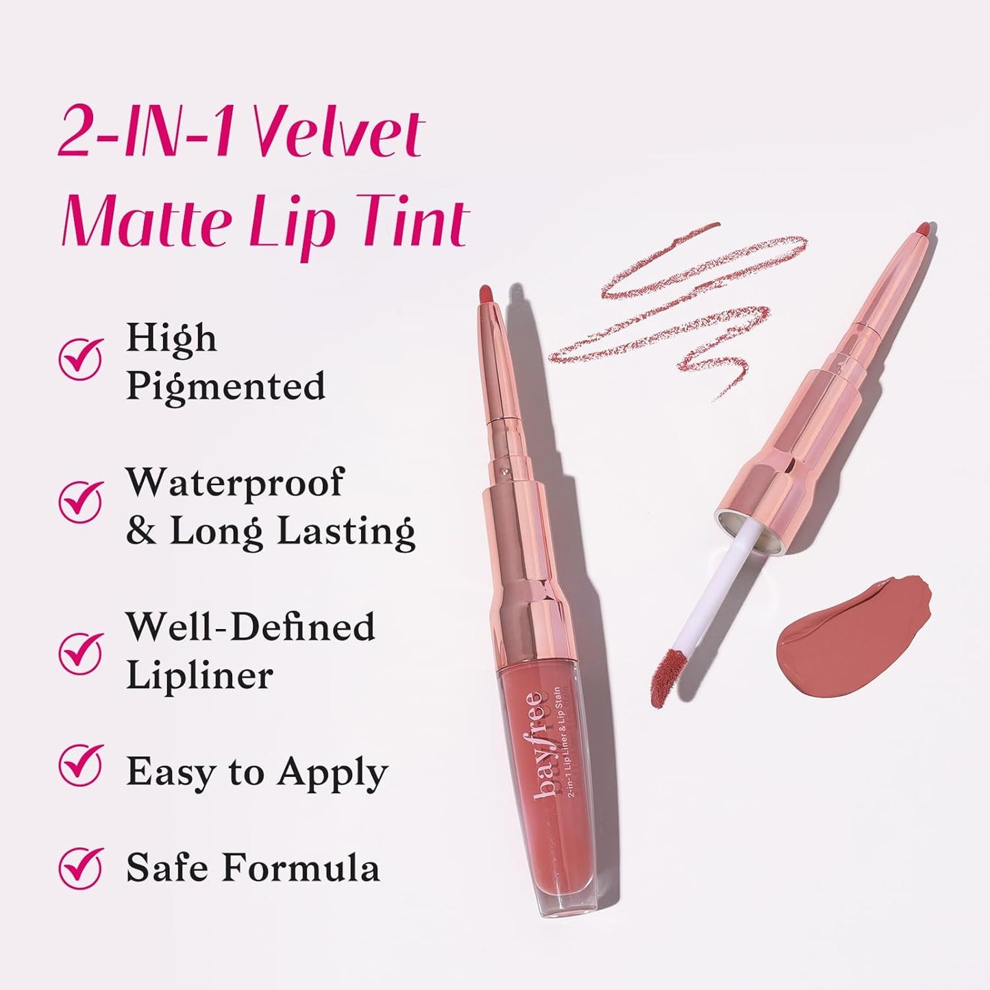 2-IN-1 Lip Liner and Lip Stain, High Pigmented Long Lasting Velvet Lip Tint, Well-Defined Lipliner, Weightless Waterproof Not Animal Tested, Matte Finish Makeup
