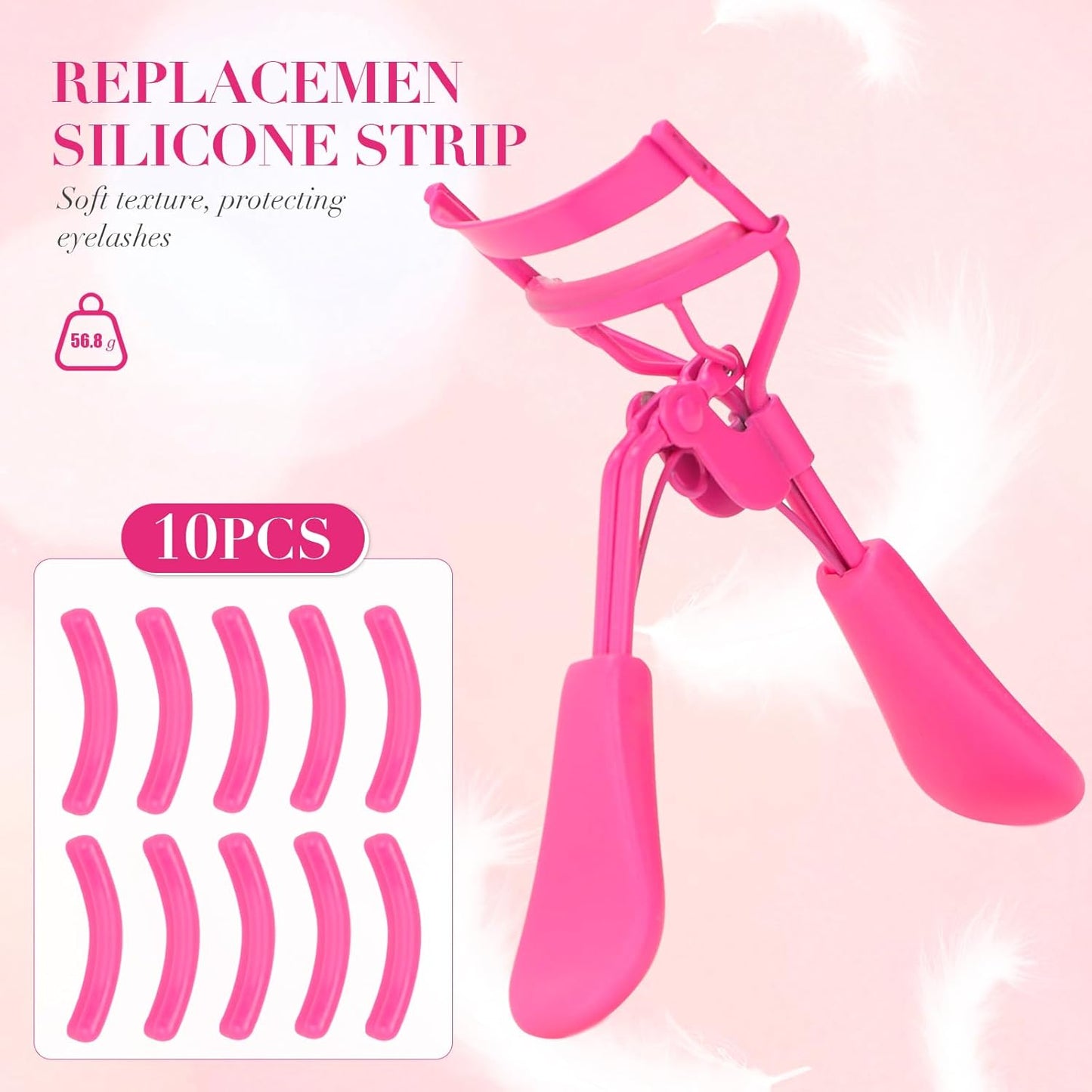 Eyelash Curler with Pads, Lash Curler 2 Pcs with 10 Extra Silicone Replacement Pads, Comfortable Grip for Effortless Curling – Eyelashes for The Perfect Eye Contour (Barbie Pink)