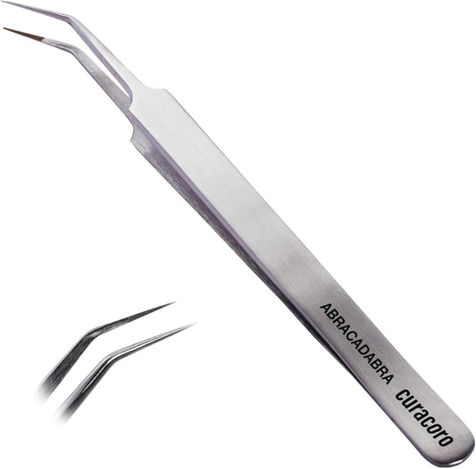 Curacoro Lash Tweezer - Professional & Precision Fiber Tip Grip Lash Tweezers for Eyelash Extensions, Multi Shapes & Purposes Tweezers for Volume, Isolation & Classic Lashes (Silver, Abracadabra)