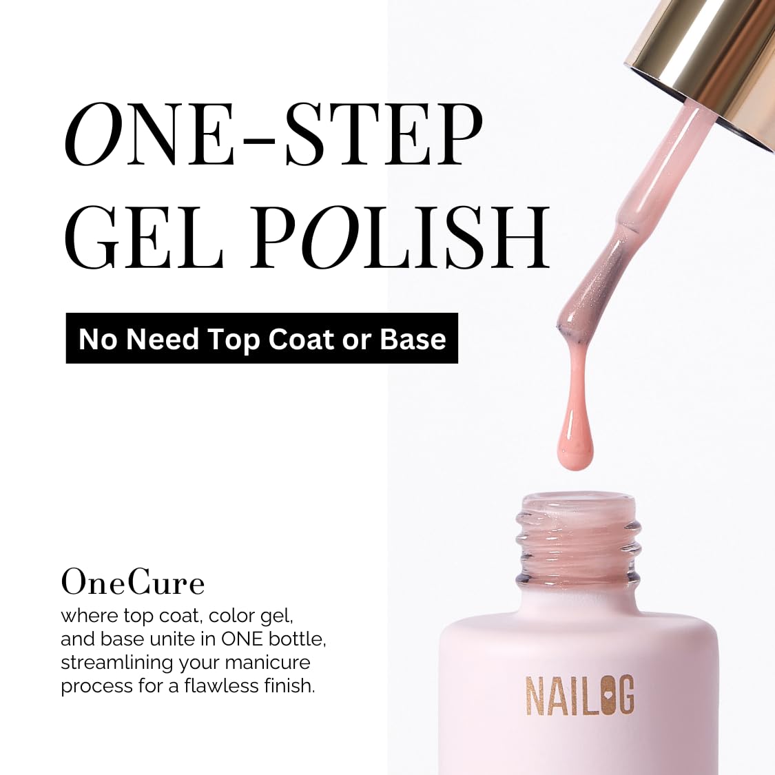 NAILOG One Step Gel Nail Polish 12ml Top Coat Color Gel Base 3-In-1 Formula Soak Off UV Gel Polish for Home DIY & Gifting | Peach Red