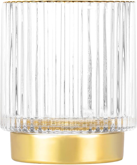 DASITON Makeup Brush holder Organizer,Crystal Cosmetic Makeup Brush Glass Brushes Storage Holder, Vintage Make Up Brush Cup Pen Pencil Holder striped vase(Clear S)