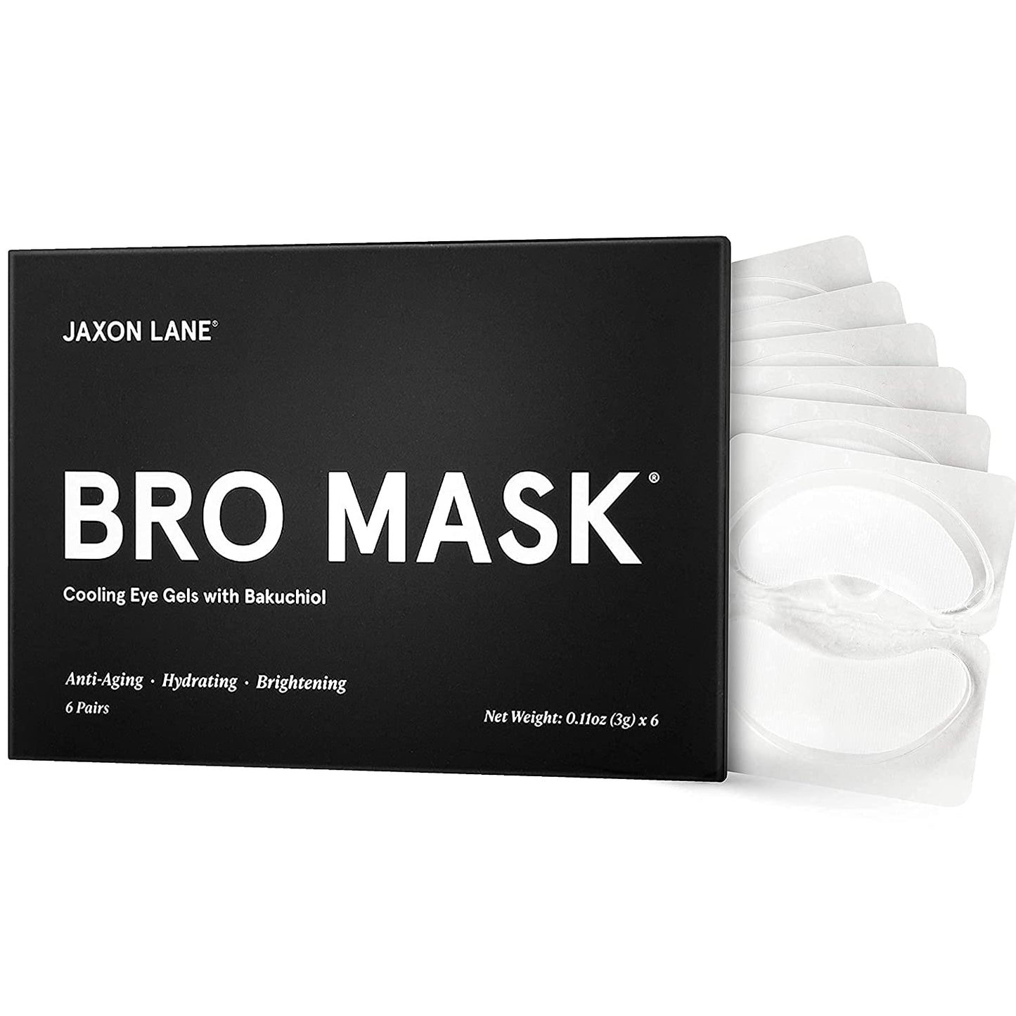 BRO MASK Under Eye Gel Pads: Cooling Eye Patches for Dark Circles and Puffiness | Anti Aging Hydrogel Eye Patch Set + Bakuchiol, Green Tea, Hyaluronic Acid, Caffeine, Niacinamide/Vit B3 (4 X 6 Pairs)