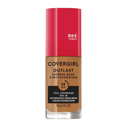 Covergirl Outlast Extreme Wear 3-in-1 Full Coverage Liquid Foundation, SPF 18 Sunscreen, Tawny, 1 Fl. Oz.