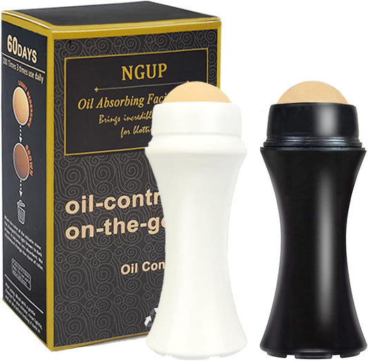 2Pcs Volcanic Face Roller Oil Control On The Go Oil-Absorbing Blotting Tool Natural Volcanic Roller Stone Ball (Black and White)