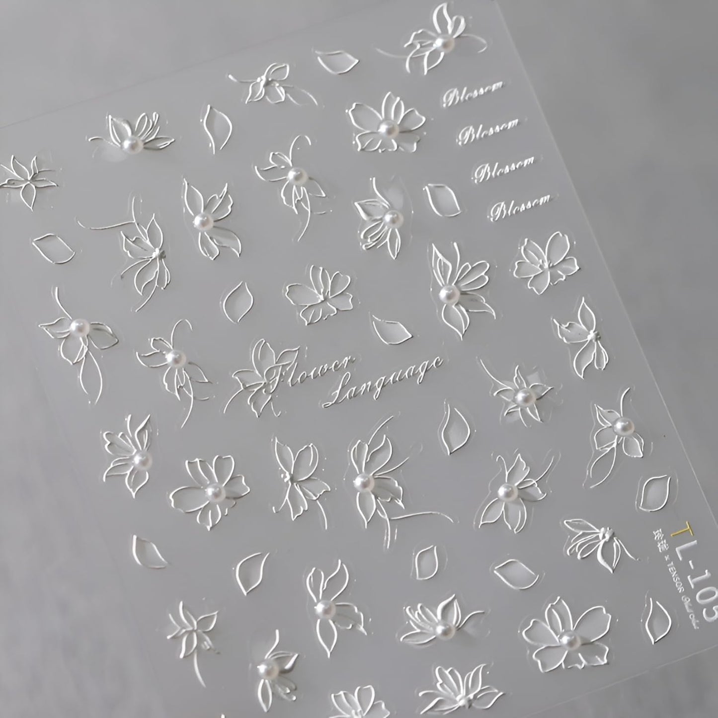 White Flower Nail Art Stickers 5D Embossed Spring Summer Nail Stickers for Nail Art Flower Nail Decals Self Adhesive White Pearl Floral Decoration Accessories for Women Girls