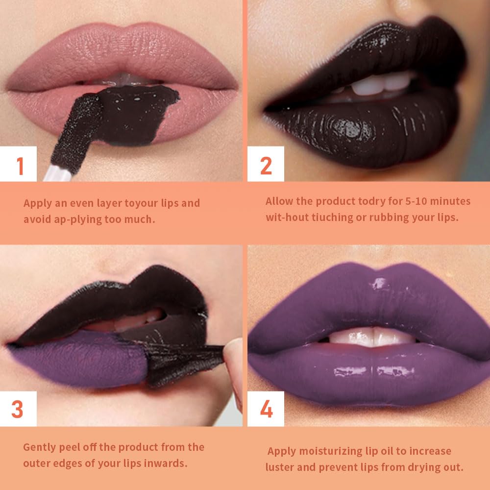 Plum Purple Peel Off Lip Gloss Masque,Lip Stain Peel Off Tattoo-Peel Off Lip Tint and Lip Oil 2-in-1,Long Lasting Waterproof Transfer-proof Lip Mask Lip Gloss Peel Off Lip Liner,for All Skin Type 08#