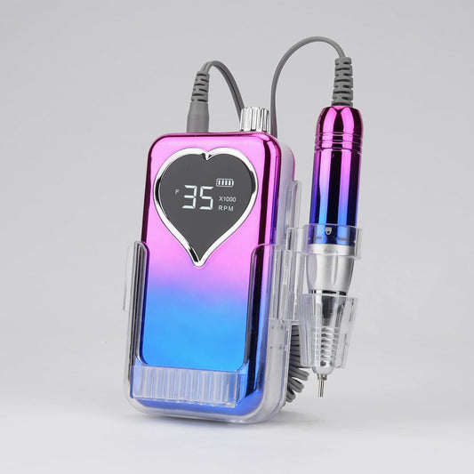 Professional Electric Nail Drill Machine for Acrylic Nails, 35000 RPM Electric Nail File Tool Set, Portable E-File Rechargeable Manicure Pedicure Polish Kit for Home Salon Tech (Heart Sunset Blue)