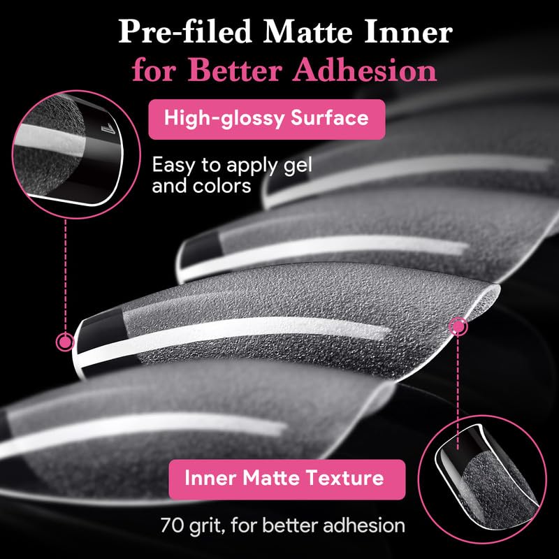 Extra Short Square False Nail Tips, 15 Sizes 510 PCS Clear French Press On Fake Nail Pre-shaped Half Matte Full Cover Gel Nail Tip Extensions Thick Long Lasting for DIY Beginners & Salon Manicure