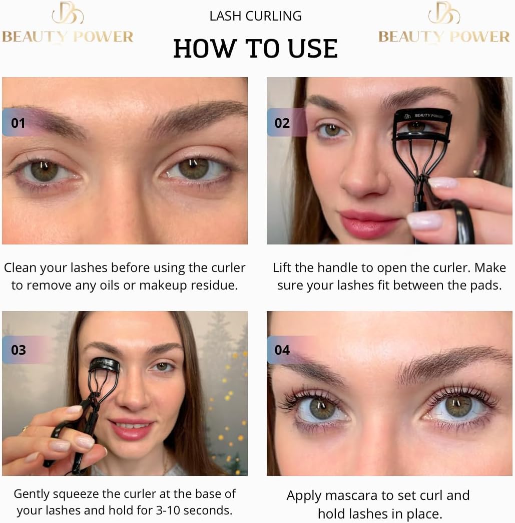 Eyelash Curler - Precision Lash Lift in Seconds with 5 Replacement Pads, Eyebrow Brush & Satin Travel Bag - Gentle & Safe, German Stainless Steel for Perfect Extra Curls - Gift (Black)