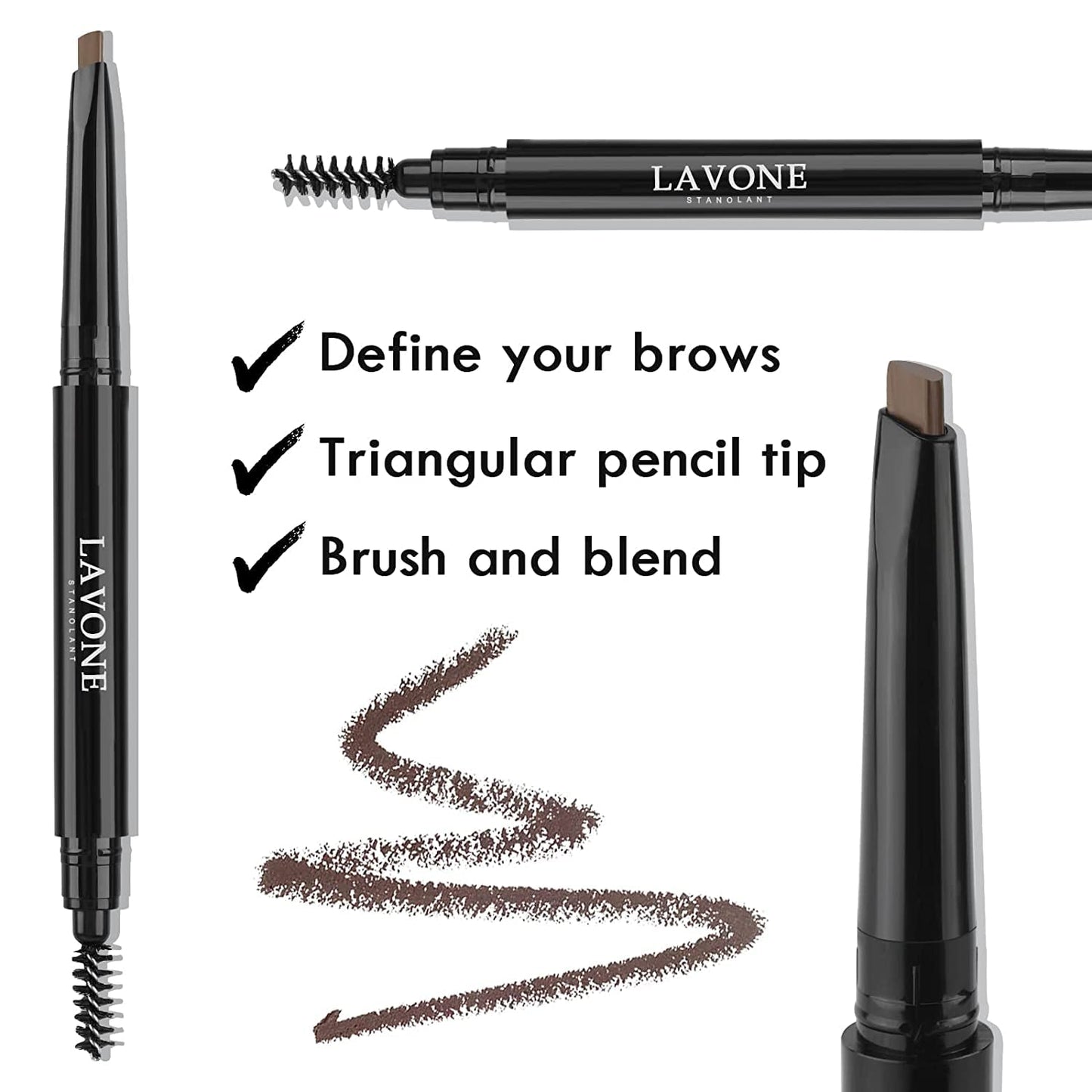 LAVONE Eyebrow Stamp Pencil Kit for Eyebrows Makeup, with Waterproof Eyebrow Pencil, Eyeliner, Eyebrow Pomade, and Dual-ended Eyebrow Brush - Dark Brunette