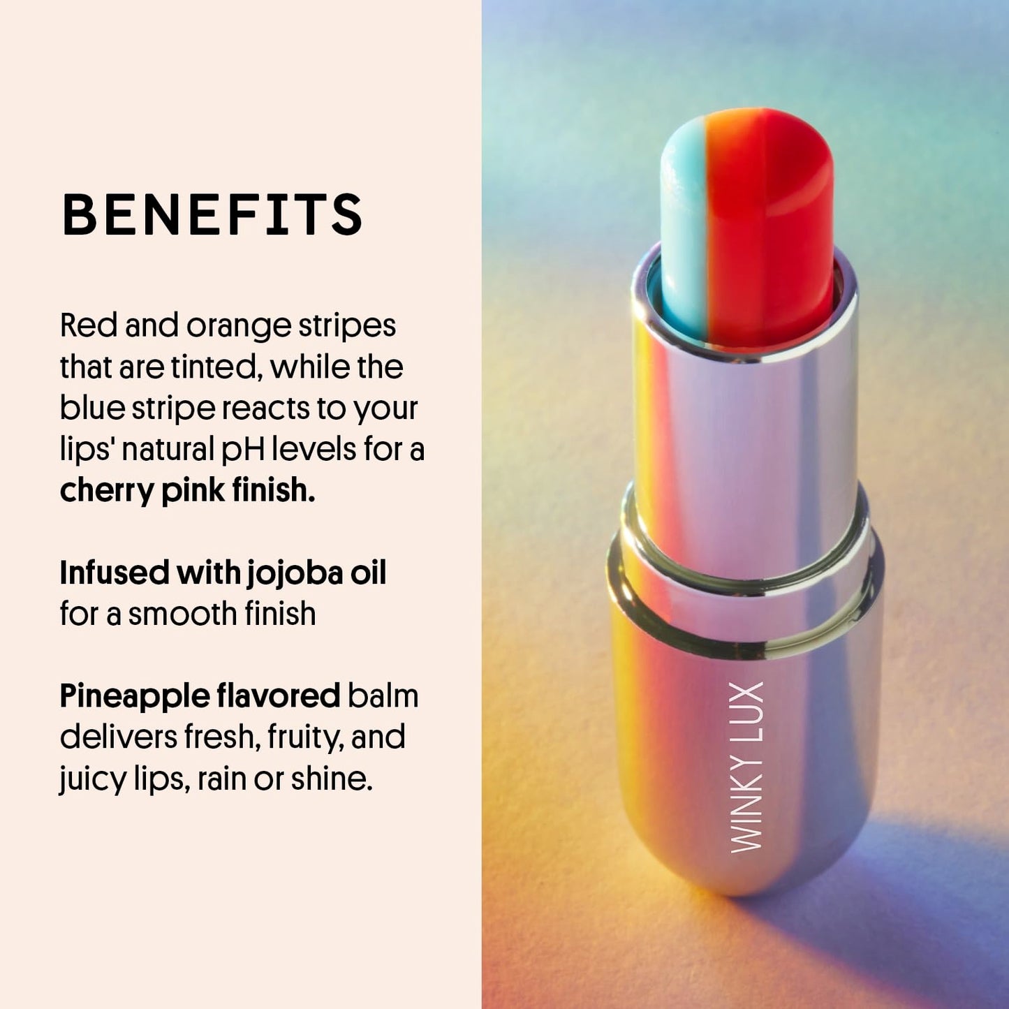 Winky Lux Rainbow Tri-Color Tinted Lip Balm – Hydrating Lip Care with Jojoba Oil & Vitamin E, Sheer Pink Tint, Moisturizes and Softens Dry Lips