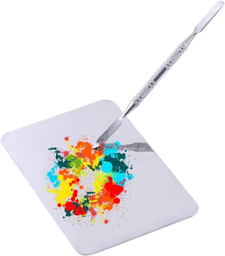 Mixing Palette Small Stainless Steel Makeup Palette Rec Shape Mixing Plate Tools with Spatula Nail Art Palette for Blending Cosmetic Shades