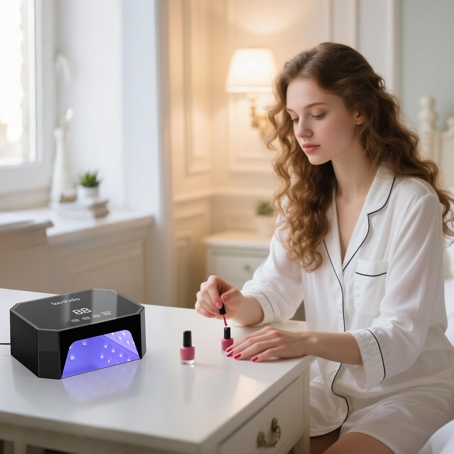 Lavinda 54W UV LED Nail Lamp – Plug-in Gel Nail Light with LCD Display, 4 Timers, Auto Sensor, Dual Wavelength, Nail Dryer for Home & Salon – Black