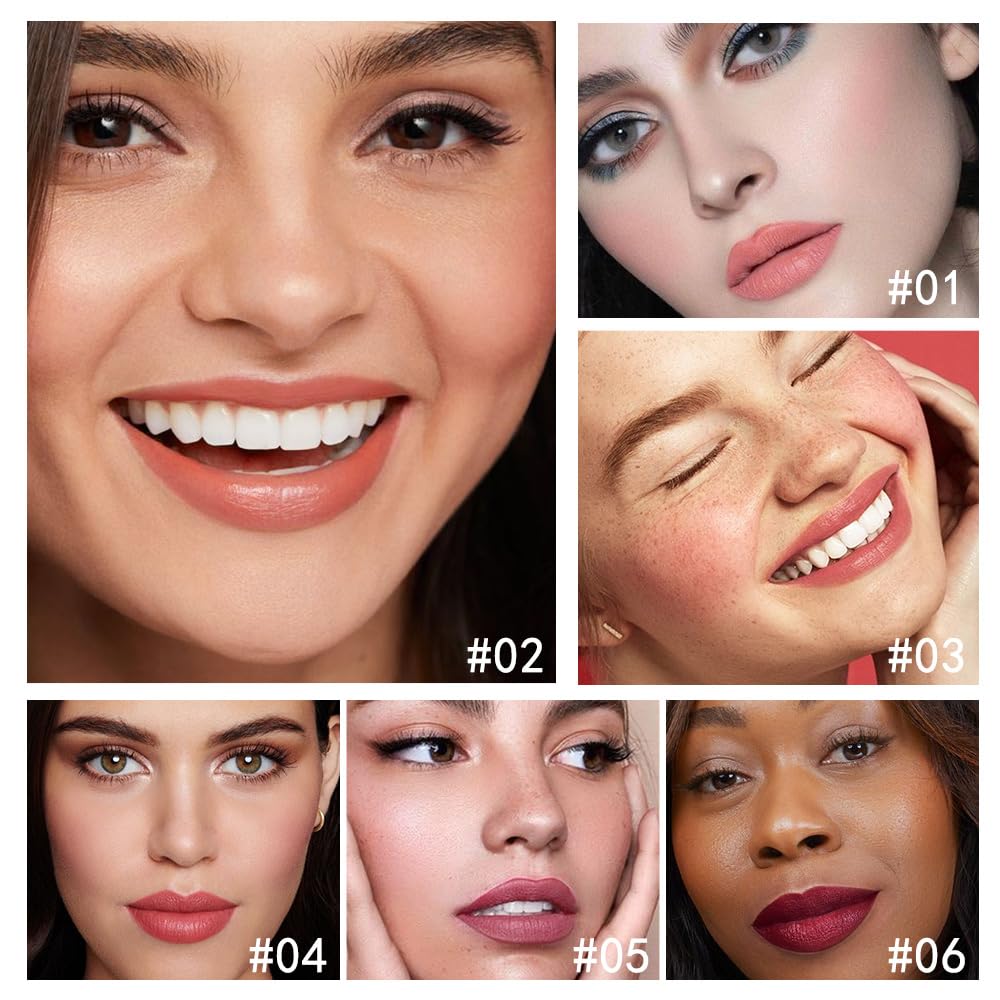 6Pcs Matte Lipstick Crayon Set for Women, 24 Hour Lipstick Lip Liner Pencil, Neutral Lip Stick Lipliner Long Lasting Waterproof Smudge Proof, Vegan & Cruelty-Free