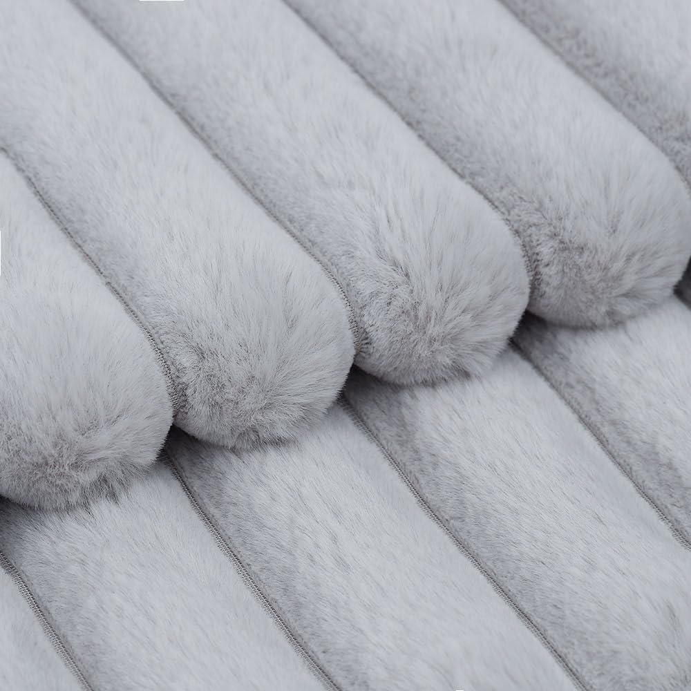 MADIZZ Set of 2 Faux Wool Plush Decorative Throw Pillow Covers 22x22 Inch Light Grey Fluffy Striped Soft Decorative Cushion Cover for Sofa Bedroom Pillow Shell