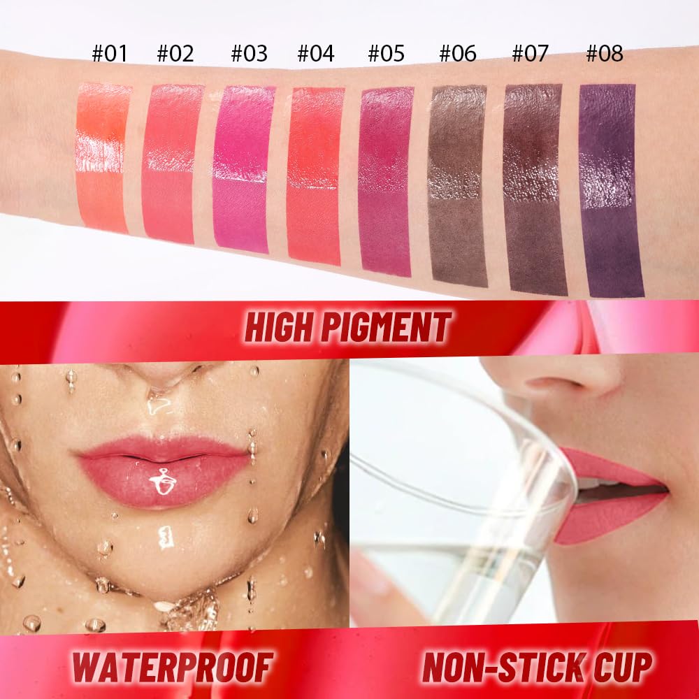Dewy Rose Lip Stain Peel Off Lip Gloss oil Dual-Ended Combo, Lips Liner Stain Peel Off Tattoo, Long Lasting & Waterproof, Transfer-Proof Lip Tint Stain with Lip oil for All Skin Type 02#