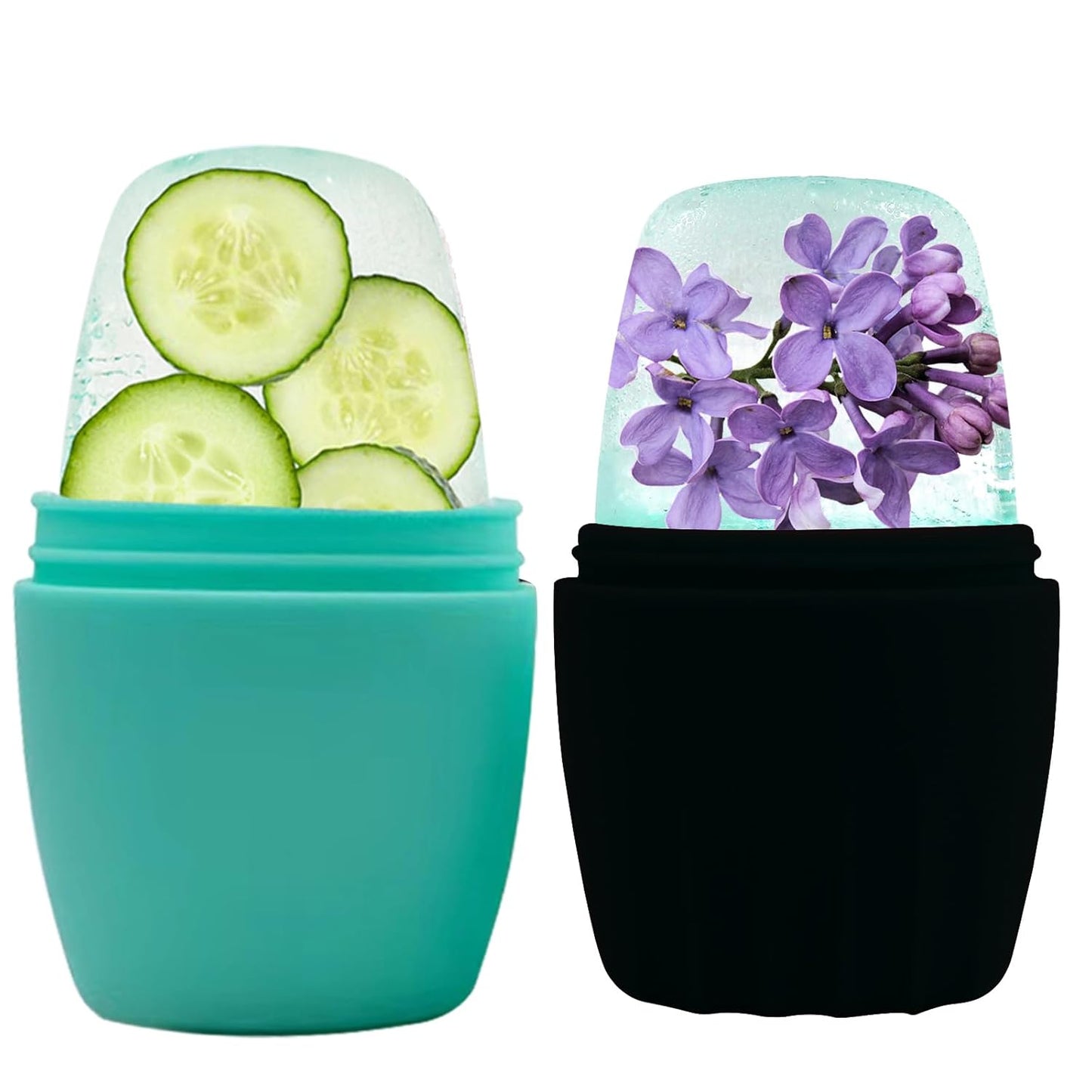 2Pack Ice Roller for Face, Qewro Silicone for Tone skin, Reusable Eye Puffiness Relief, Ice Roller Mold for Neck, Facial Roller to Remove Fine Lines Pores Anti Wrinkles (2Pack Green and Black)