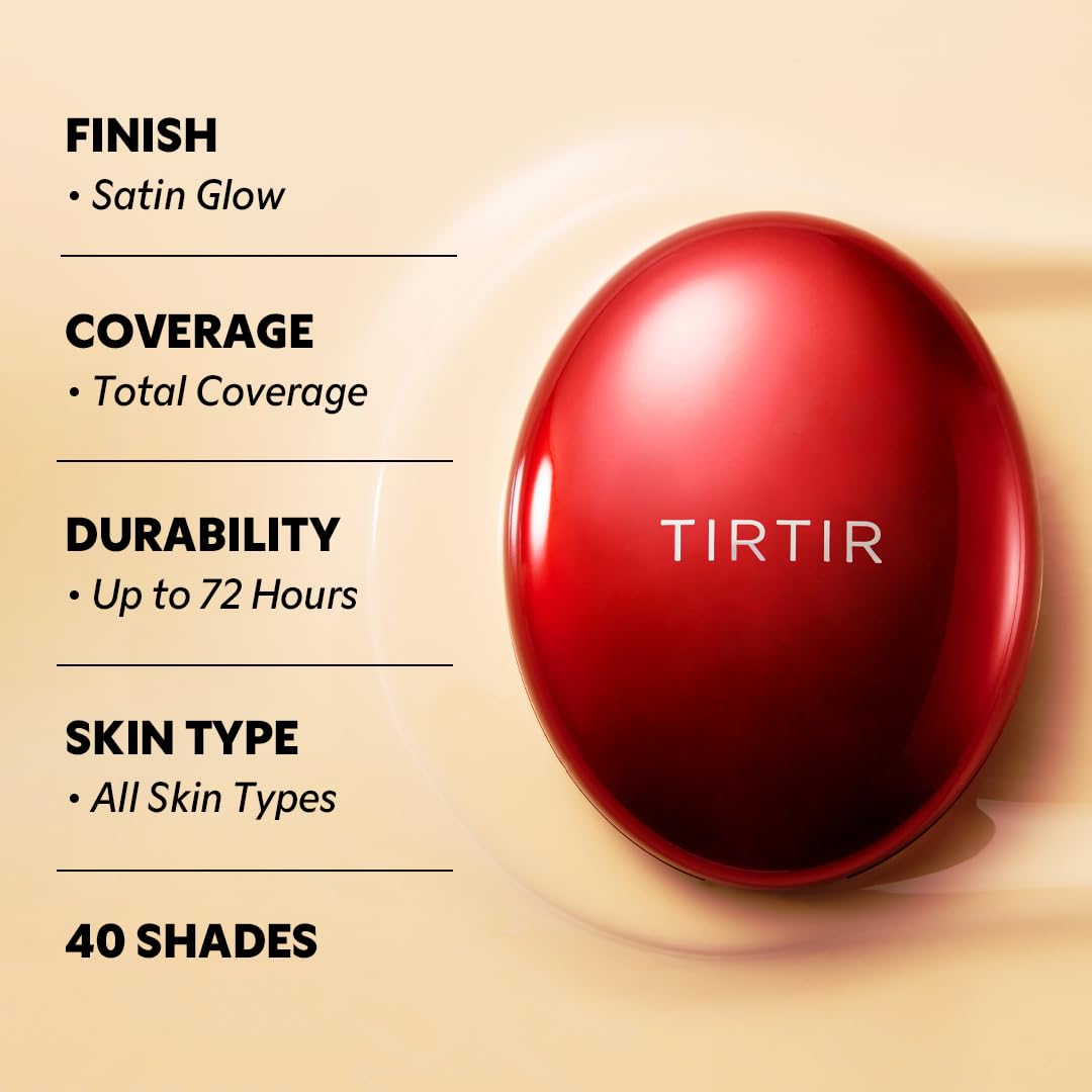 [*Mini Size*] TIRTIR Mask Fit Red Cushion Foundation | Full coverage, Weightless, Skin fit, Satin Glow Finish, Korean Makeup BB Foundation, beauty, Tattoo cover up, Buildable (#34C Amber, 0.15 Fl Oz)