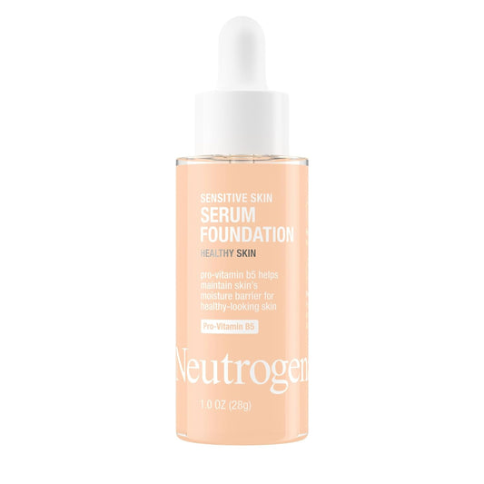 Neutrogena Healthy Skin Sensitive Skin Serum Foundation with Pro-Vitamin B5, Color Correcting & Pore Minimizing Liquid Foundation & Face Serum, Buildable Coverage, Light 02, 1 oz
