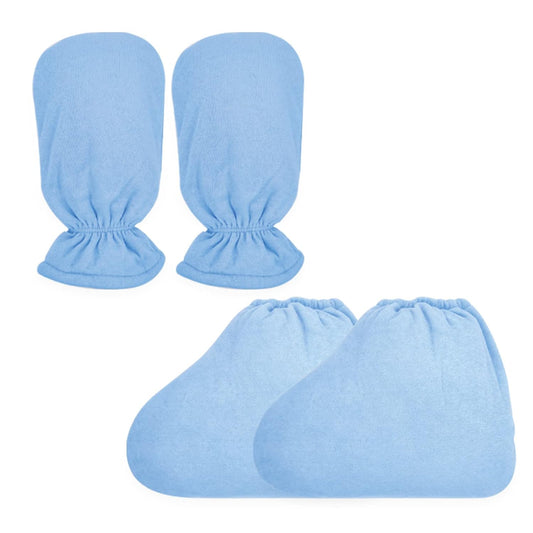 Paraffin Wax Bath Terry Cloth Gloves & Foot Liners, Paraffin Wax Machine Heated SPA Mittens Foot Liners, Thick Heat Hand Feet Treatment Insulated Mitt Spa Feet Cover Great for Men Women (Blue)