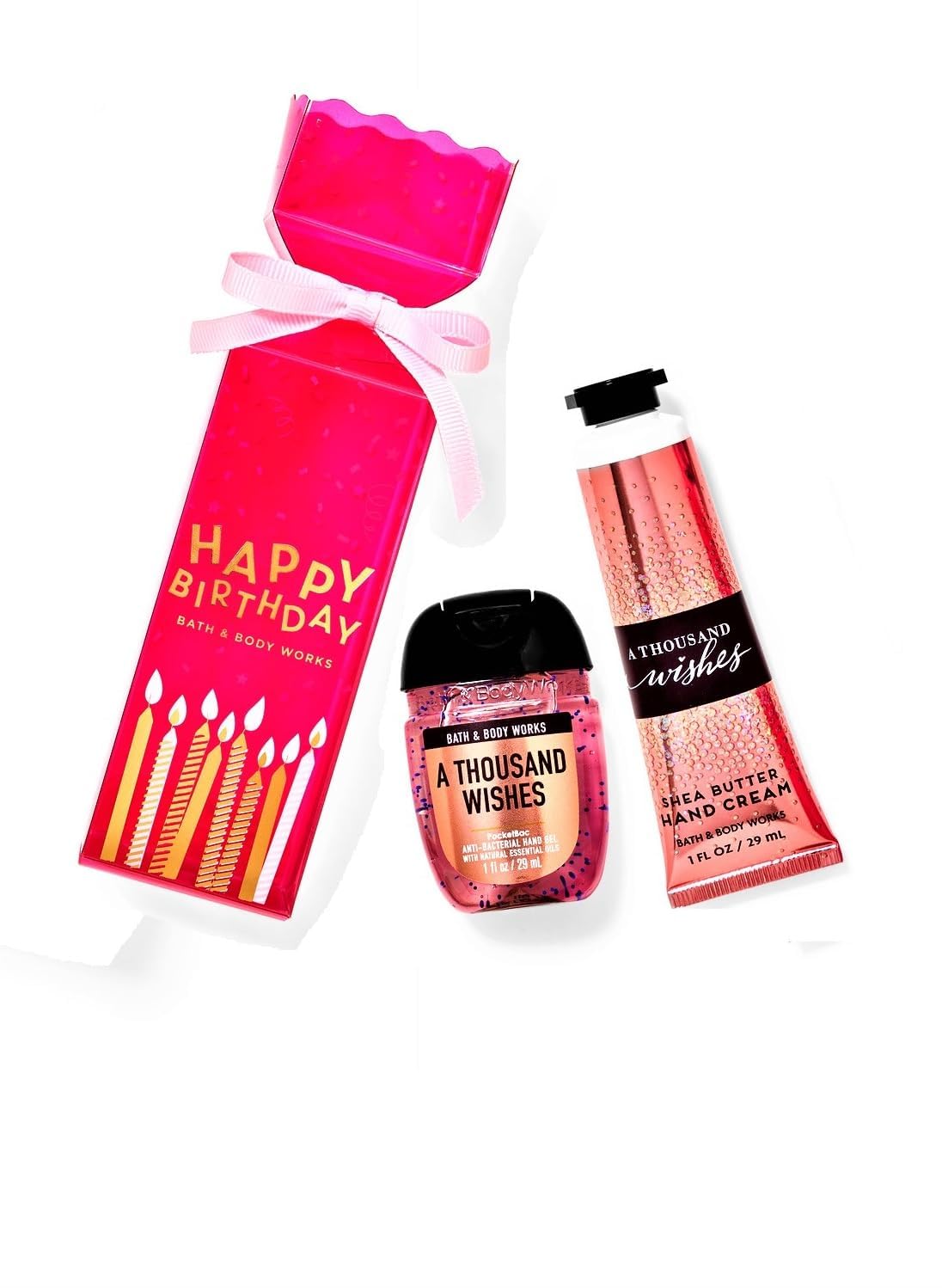 A Thousand Wishes Travel Gift Set - Hand Gel and Hand Cream Arranged Inside a Small Festive Happy Birthday Gift Box
