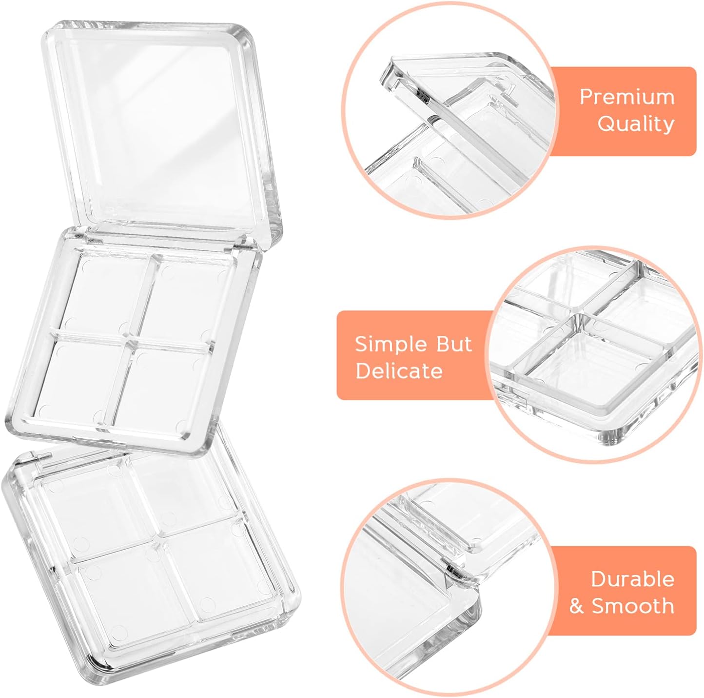 Beaupretty 6 Pieces Empty Eyeshadow Pallet 4 Grids Eye Shadow Lipstick Storage Case Box Clear Makeup DIY Cosmetic Organizer Container