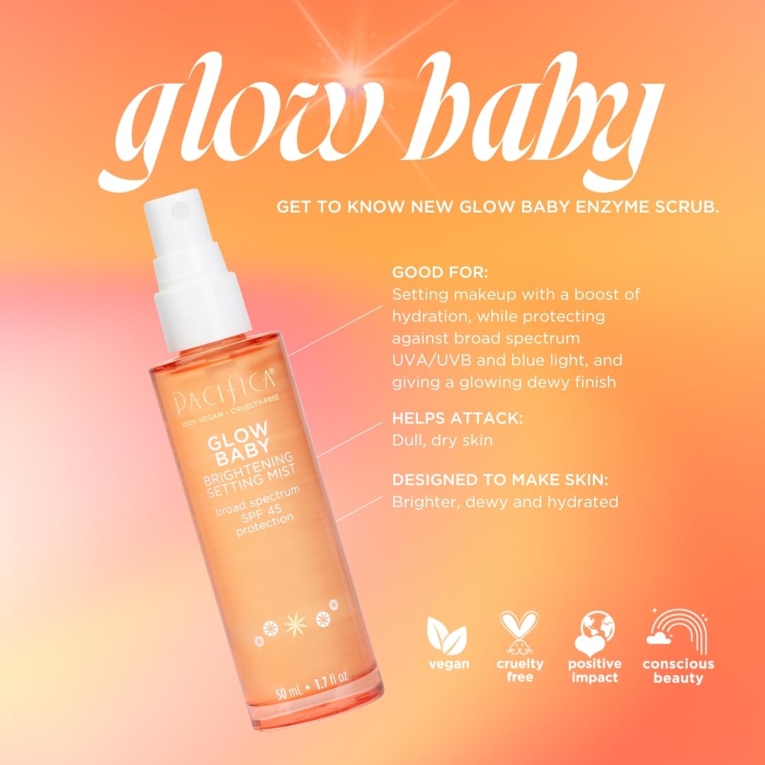Pacifica Beauty Glow Baby Brightening Setting Mist & Glowy Vitamin C Skin Solve Set, Skincare, Suncare, SPF 45, UVA/UVB, Blue Light Protection, Primer, Vegan, 1.7 fl oz and 1 fl oz (Set of 2)