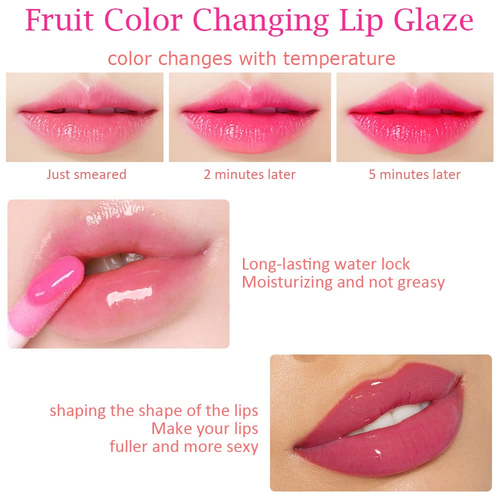 evpct 6Pcs Mini Clear Color Change Changing PH Tinted Lip Gloss Sets for Women, Lip Oil Gloss Balm Tint Stain Glaze Pack Hydrating Moisturizer Lipstick Magic labiales magicos 0.071fl.oz *6