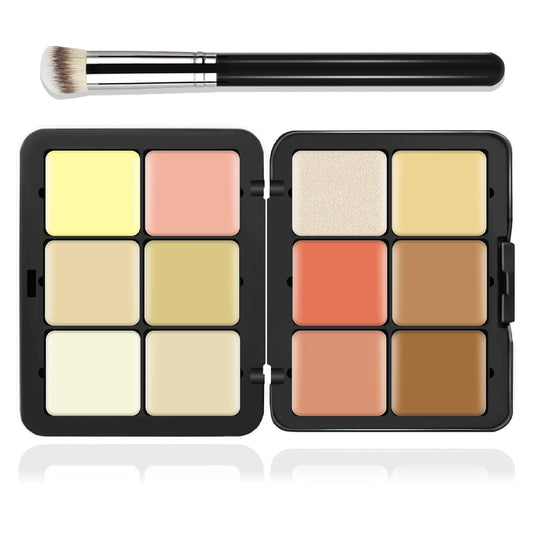 12 Colors Cream [Blush+Contour+Concealer+Highlighter] Makeup Palette for Cheeks - Multi-functional Makeup Palette with Brush, Natural Matte Long Wearing, Waterproof Face Makeup Palette (#04)