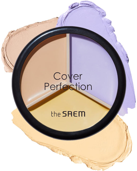 THESAEM Cover Perfection Triple Pot Concealer 04 Tone Up Beige - for Fair to Light Skin Tone - 3 Color Full Coverage Concealer - Covers Pigmentation and Blemish Spots, Corrects Skin Tone