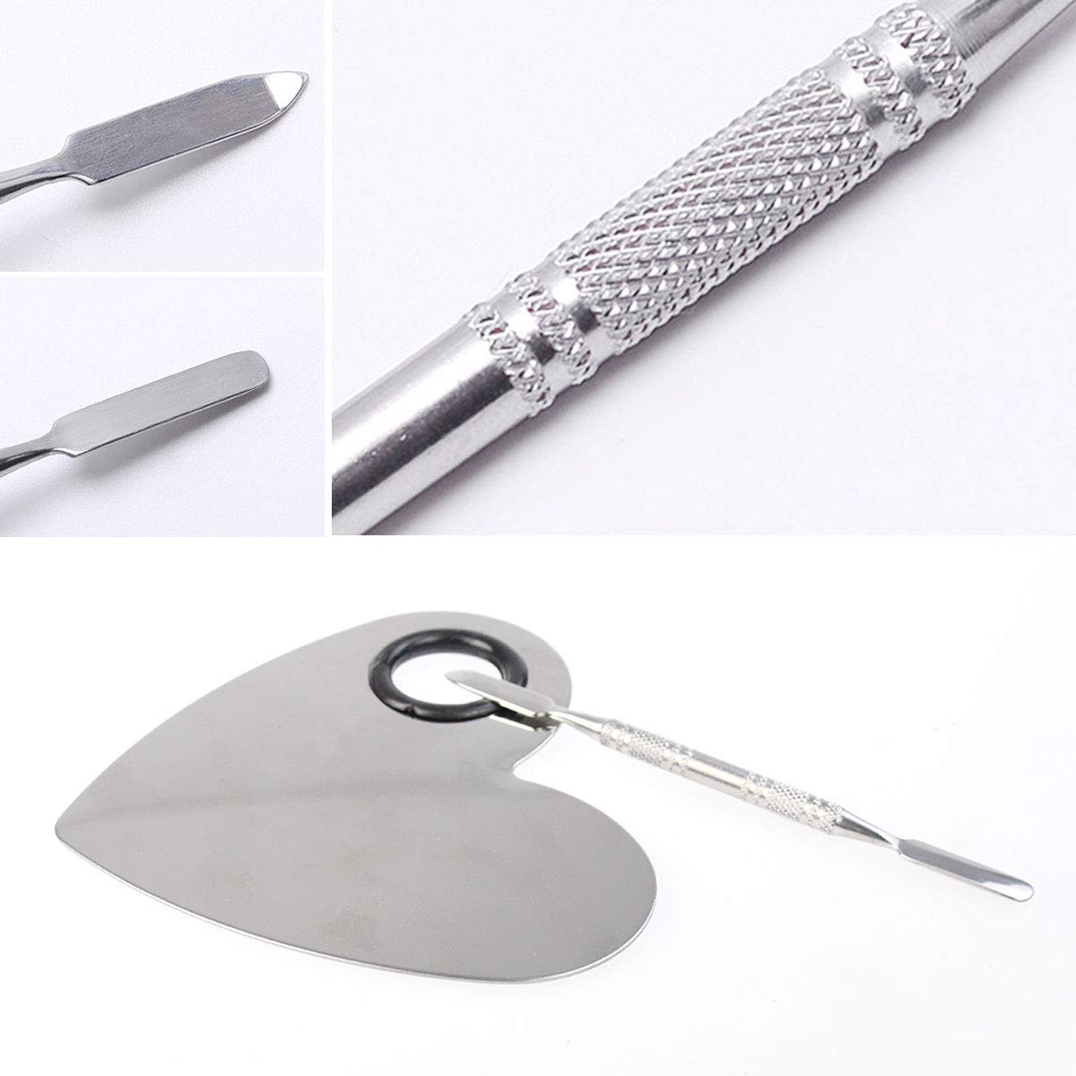 Stainless Steel Heart Shaped Makeup Palette Spatula - Makeup Artist Makeup Enthusiast Tools for Blending Cosmetic Foundation Shades