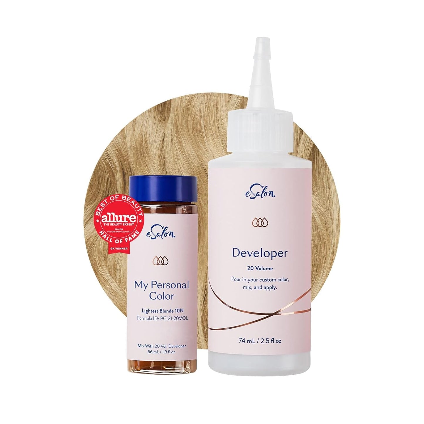 eSalon Permanent Hair Color & Hair Dye Complete Kit - Personal Colorist Kit for Up To 100% Gray Coverage for All Hair Types - Professional-Grade Ammonia-Free Hair Dye (Lightest Blonde 10N)