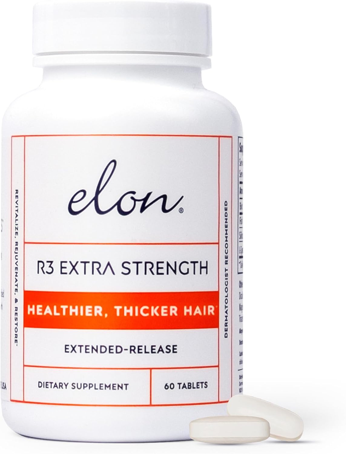 Elon R3 Hair Growth Supplement for Women – Vitamins w/ 5000 mcg Biotin Per Serving & Collagen Peptides for Healthy, Thick Hair – Extra Strength - Extended Release (60 Tablets)