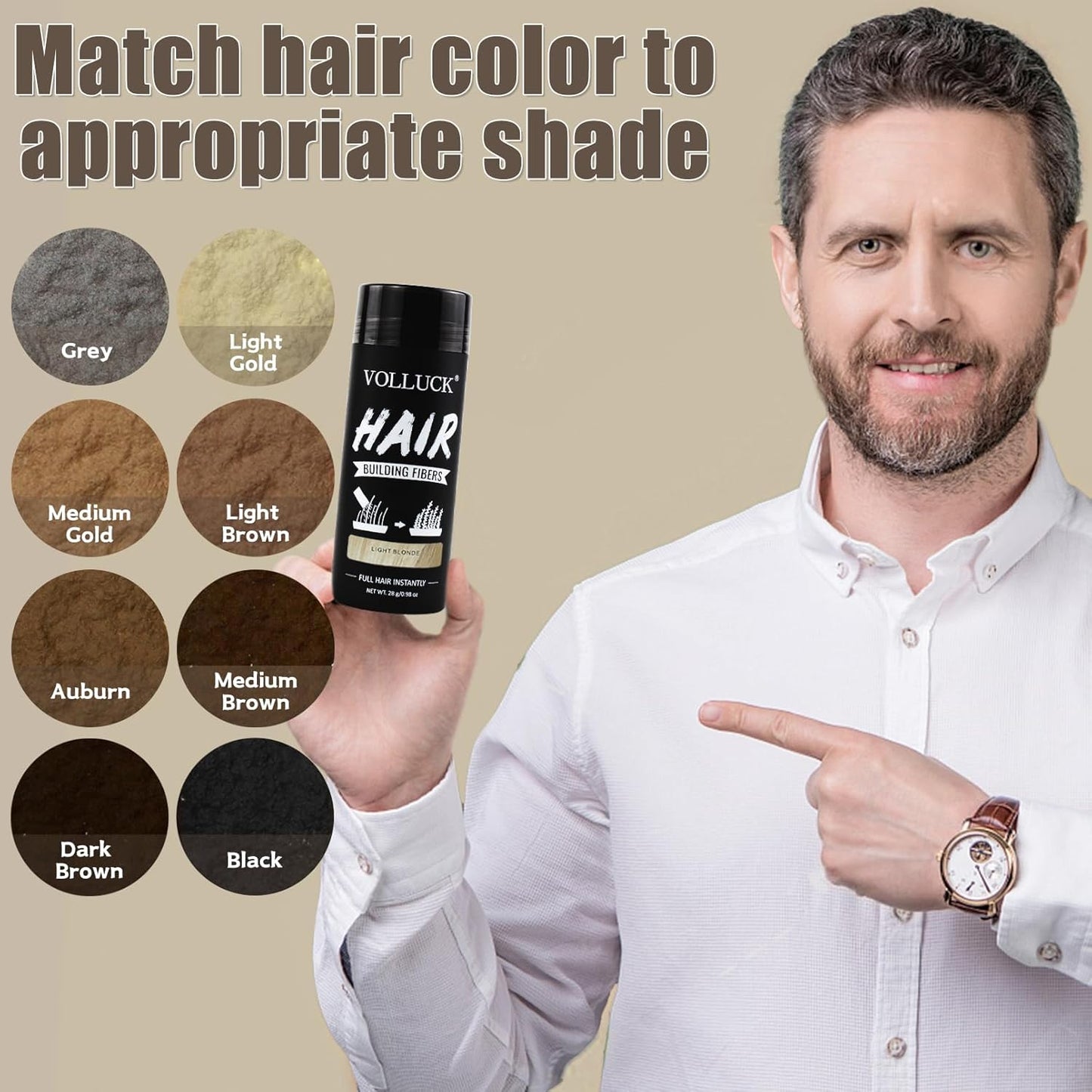 VOLLUCK Hair Fibers for Thinning Hair, Instant Coverage Hair Building Fibers for Women and men, Natural Hair Powder for Conceal Hair Loss 28 g (Light Blonde)