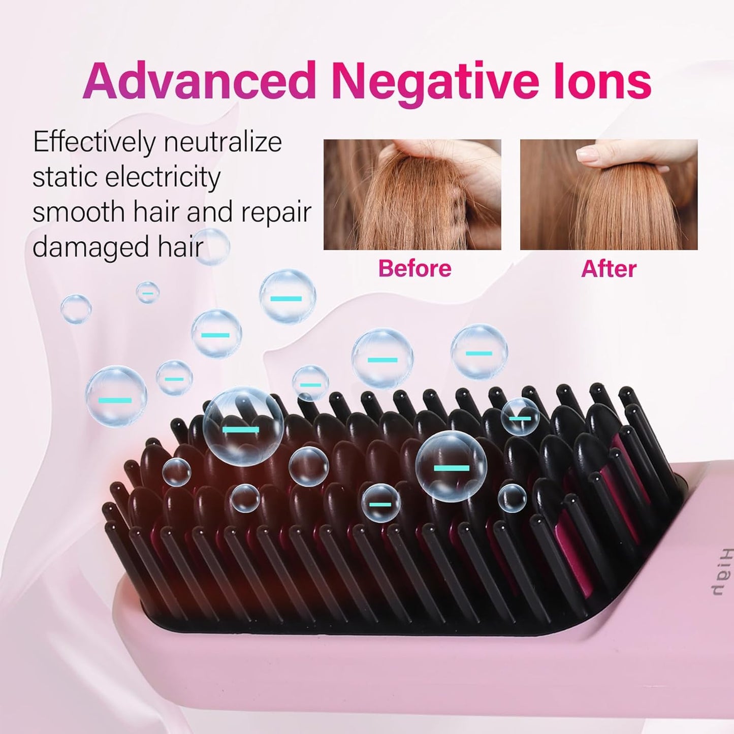 Rechargeable Hot Hair Brush Straightener Heat Pressing Combs Ceramic Electric Straightening Comb, Anti Burn for Natural Black Hair Beard Wigs Holiday Gifts