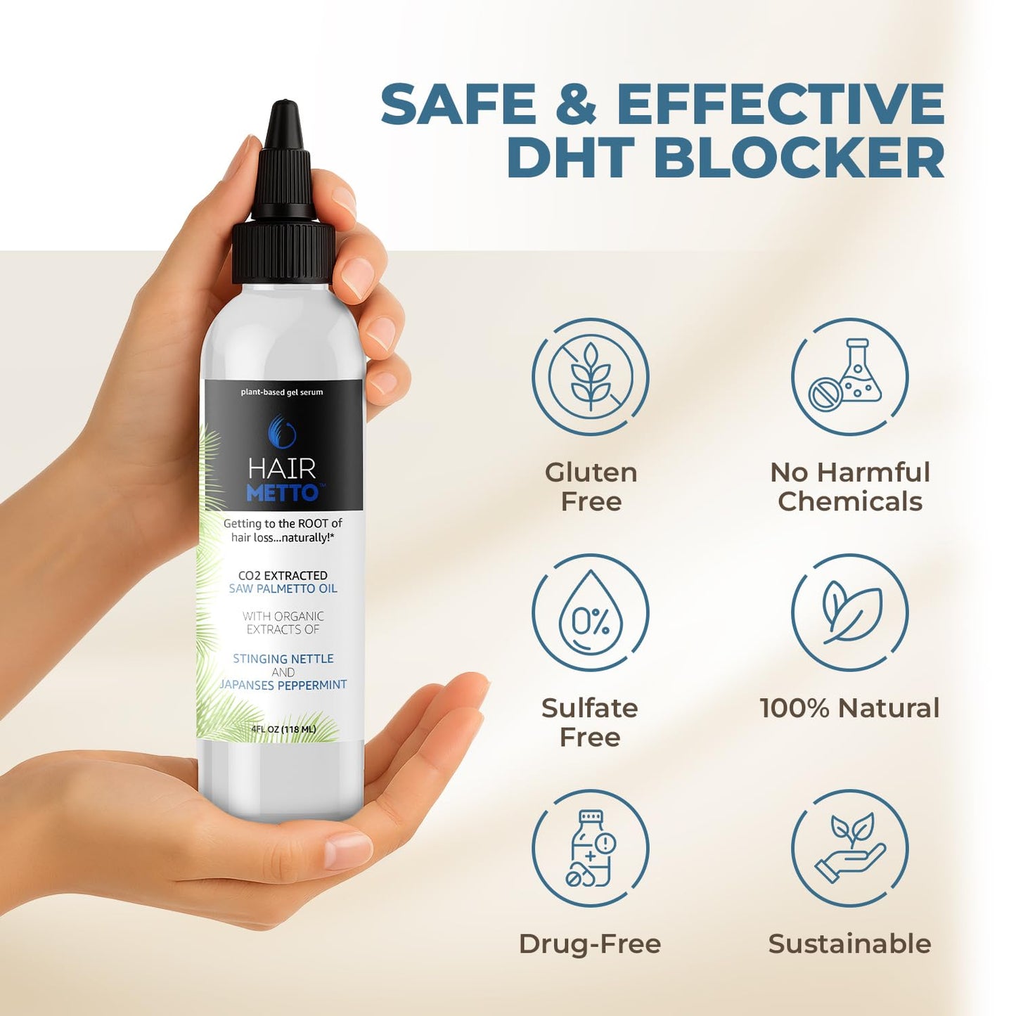 HAIRMETTO Saw Palmetto Extract Serum for Hair Loss, Hair Growth Serum with Stinging Nettle, Rosemary Oils and Peppermint Scent, Hair Serum for Men and Women - 4oz (118ml)