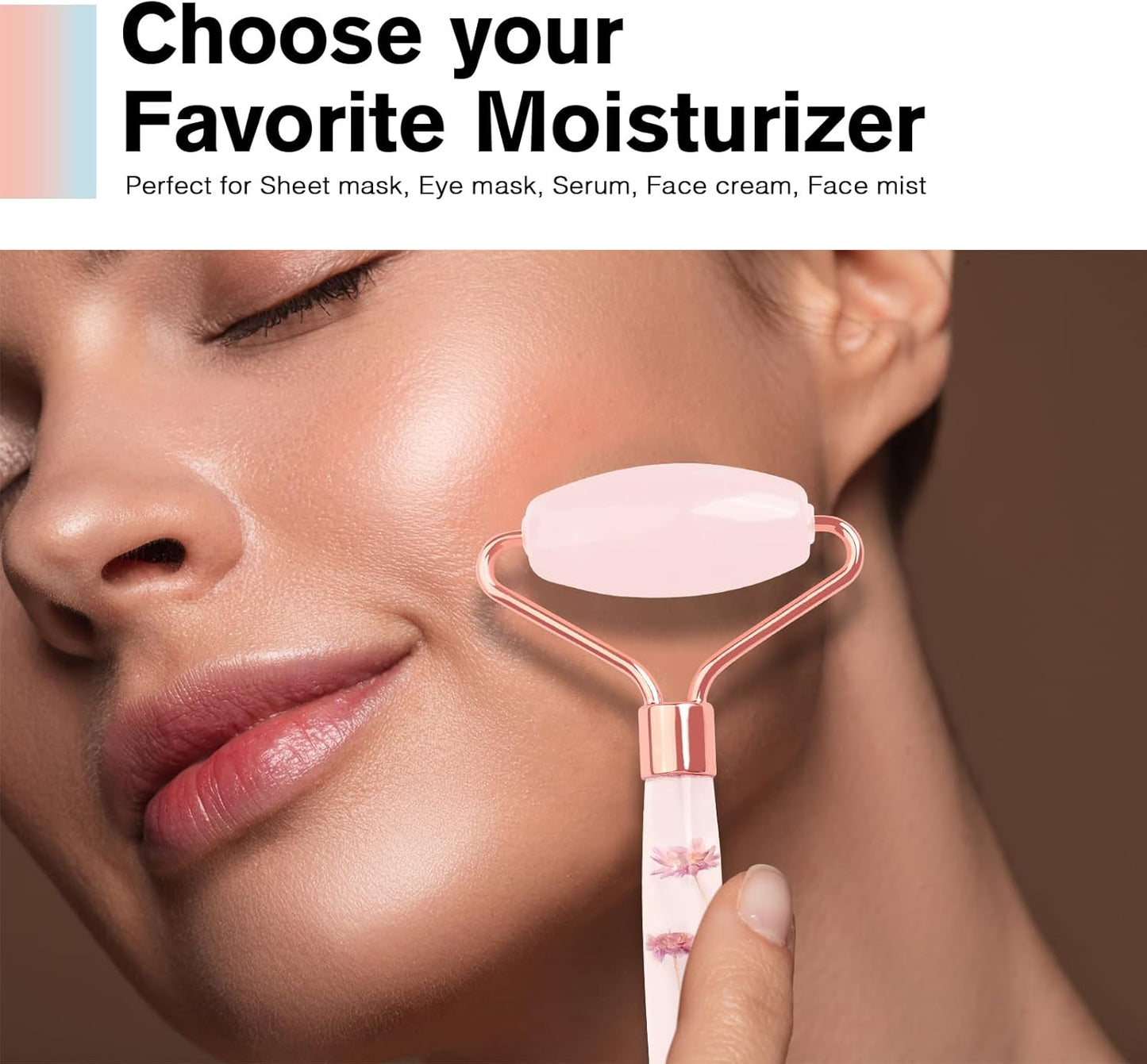 Raffaello Jade Roller - Natural Pink Facial Roller, Redness Reducing Massager for Face, Eyes, Neck - Rose Quartz