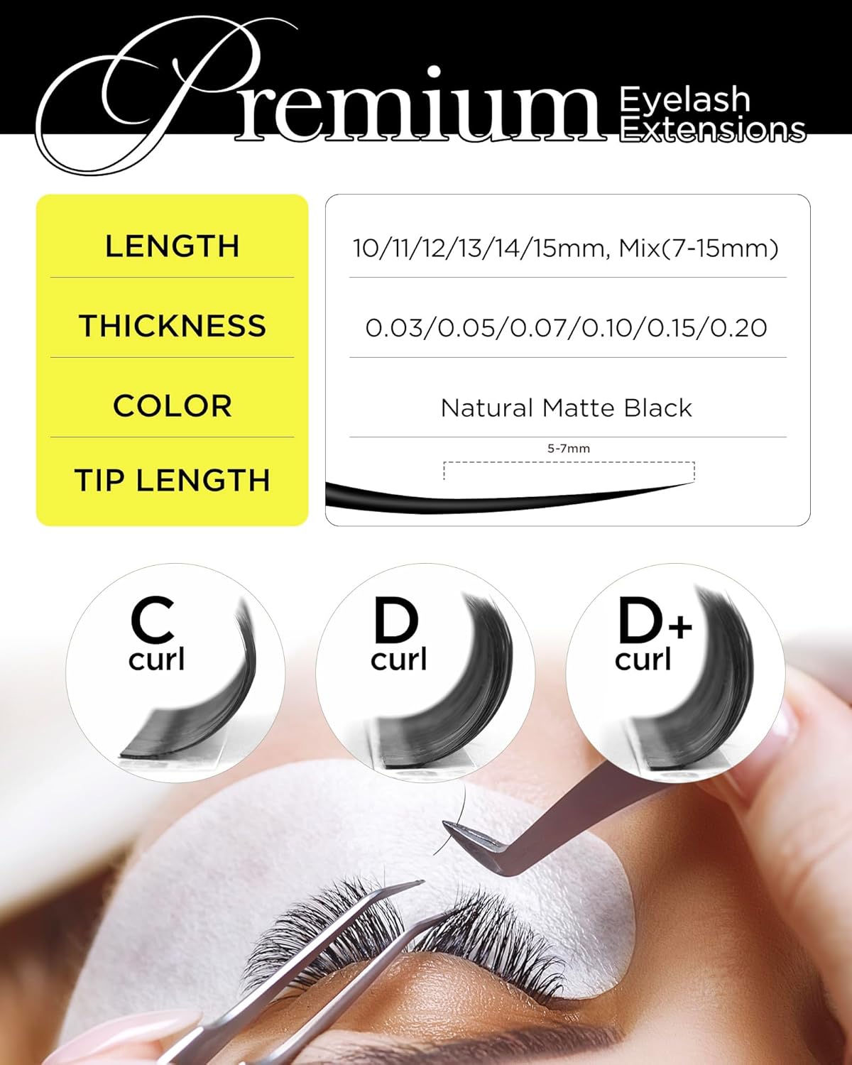 BEYELIAN Eyelash Extension 0.05 D+ Curl 7-15mm Mixed Tray Easy Fan Lash Extensions Volume Lashes Professional Use Natural Matte Black (0.05 D+ 7-15mm Mix)