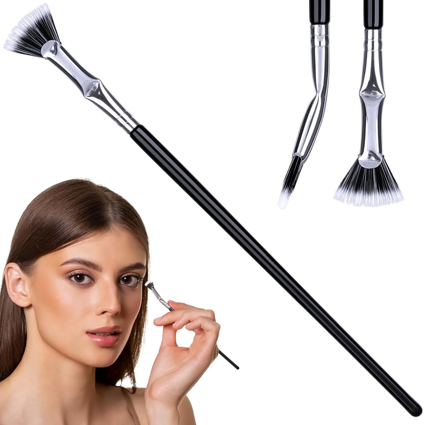 PAGOW Folding Angle Scalloped Lash Brush, Eyelash Comb Separator Makeup Tool, Multifunctional Mascara Fan Brush with Soft Bristles for Upper Lower Eye Lash (Black Bristles), 1 Pcs