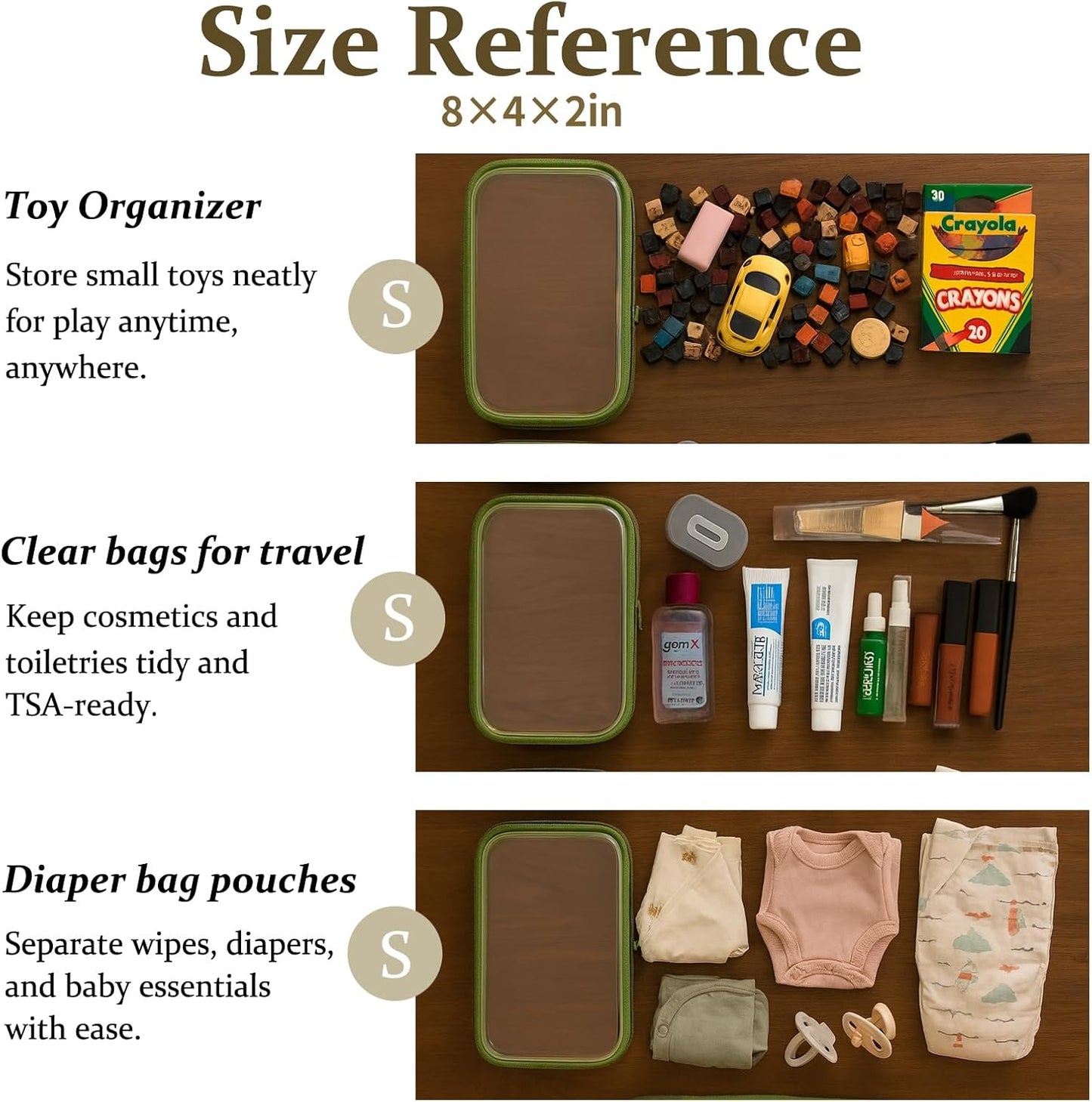 4 pcs Clear Zipper Pouches,Hard Shell Zipper Case, Toiletry Bag for Travel, CLear Diaper Bag, Toiletry Pouch, Travel Organizer, Clear Cosmetic Bag,Toy Storage Bins (M+3S) (Mint Green)