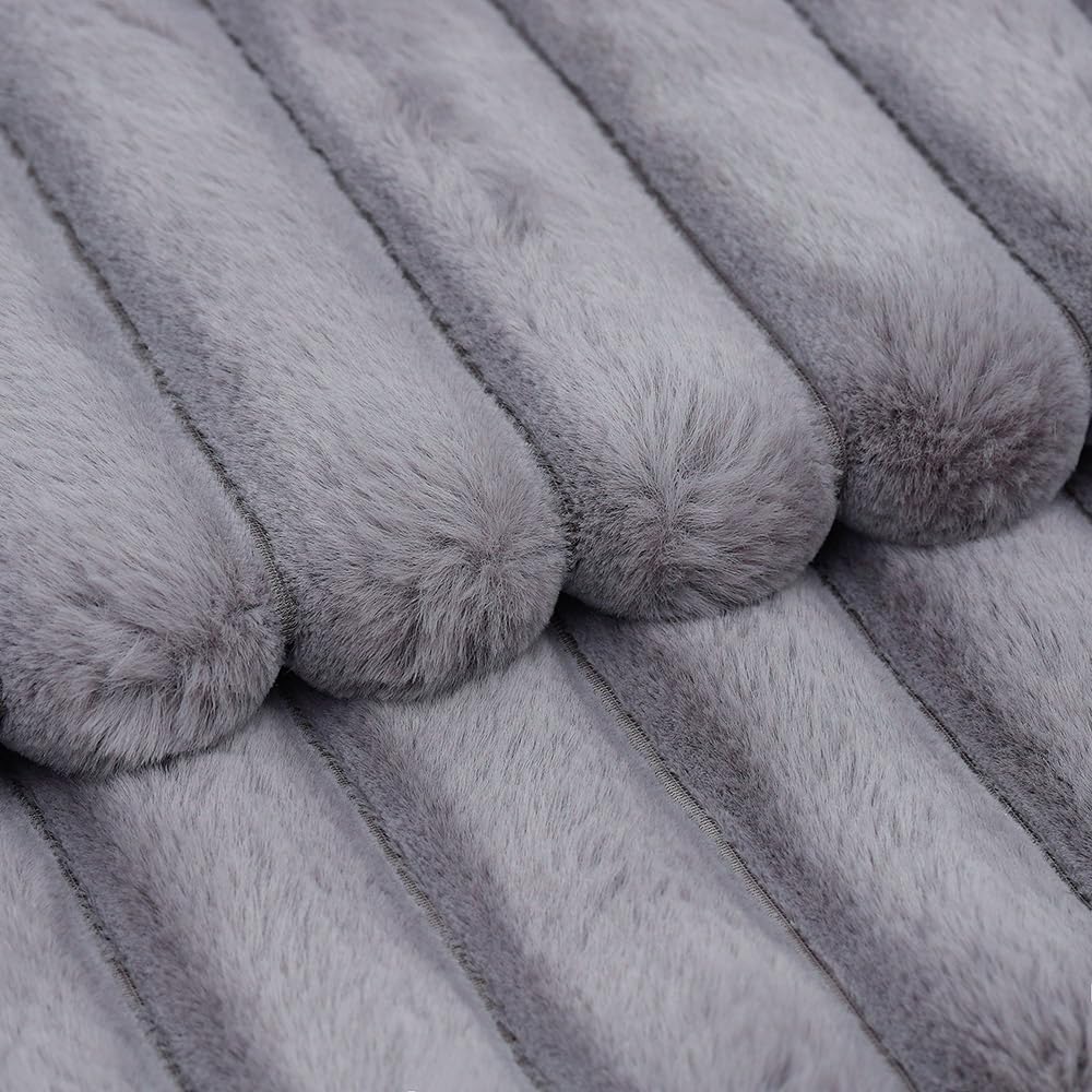 MADIZZ Set of 2 Faux Wool Plush Decorative Throw Pillow Covers 18x18 Inch Grey Fluffy Striped Soft Decorative Cushion Cover for Sofa Bedroom Pillow Shell