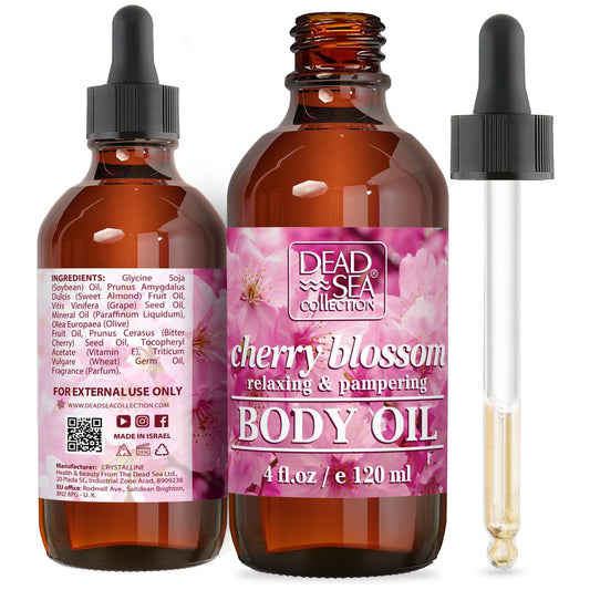 Dead Sea Collection Body Oil for Dry Skin - Cherry Blossom & Vitamin E, A, D Moisturizing Oil - Anti-Aging and Skin Elasticity Support - (4 fl.oz)