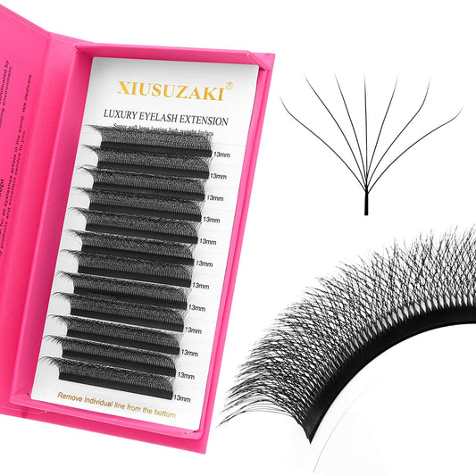W Lash Extensions Supplies 7D Eyelash Extensions W Shape 0.07mm Thickness D Curl 9mm Premade Fans Easy Fan Lashes Volume Matte Black 12 Rows Crisscross Eye Lashes(W-7D-0.07-D,9mm)