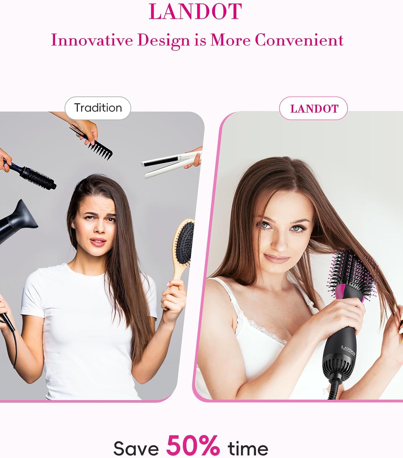 Hair Dryer Brush Blow Out Brush - Hot Air Styler and Volumizer for Smooth, Frizz-Free Results - 60mm Oval Barrel HairDryer for Salon Blowout & Dry Quickly - One-Step Drying Volumizing Straightening